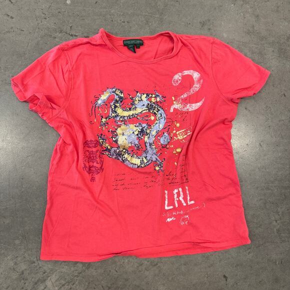 Vintage Y2k Ralph Lauren Polo Jeans Dragon Grunge Graphic Short Sleeve Tee L - Picture 1 of 5